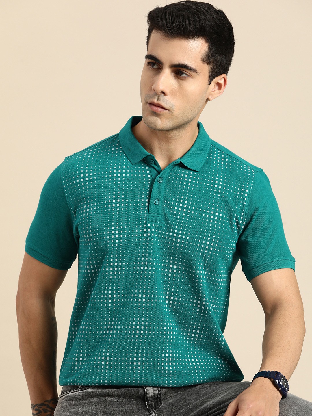 

Being Human Printed Polo Collar Pure Cotton T-shirt, Teal