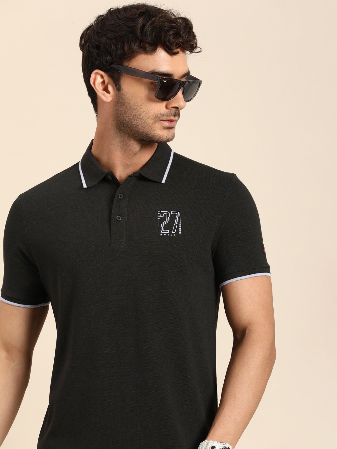 

Being Human Men Polo Collar Pure Cotton T-shirt, Black