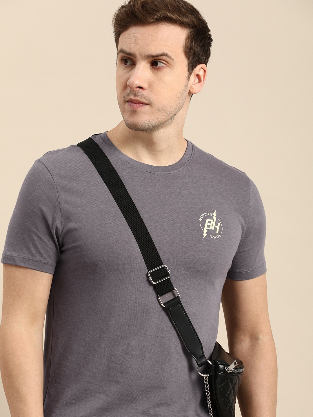 

Being Human Pure Cotton Solid Casual T-shirt, Grey
