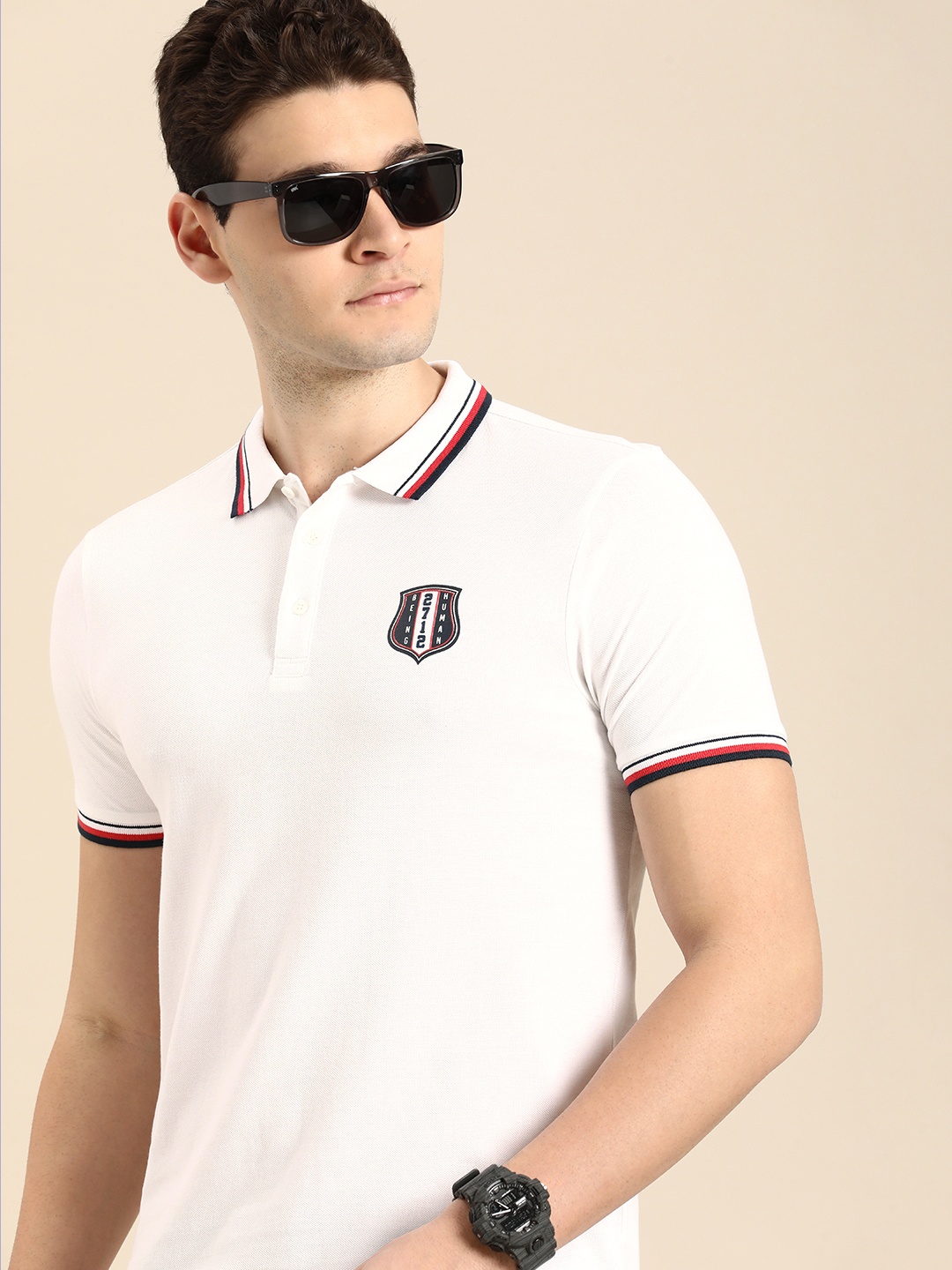 

Being Human Men Polo Collar Pure Cotton T-shirt, White