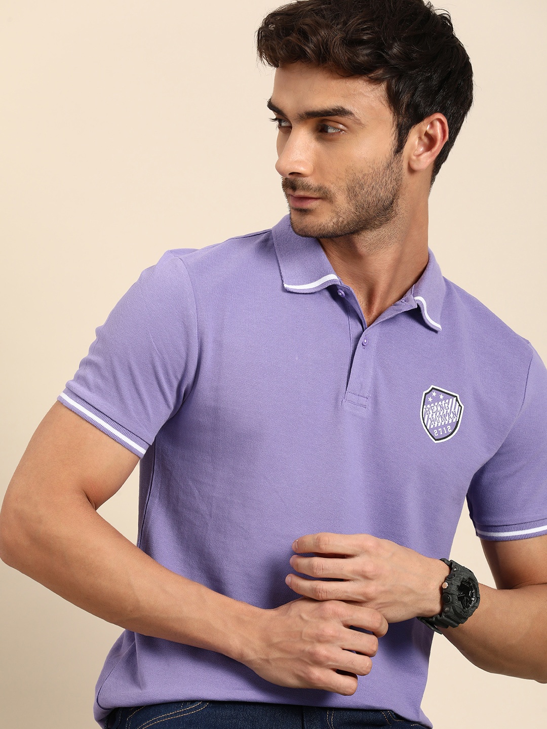 

Being Human Polo Collar Pure Cotton T-shirt, Lavender