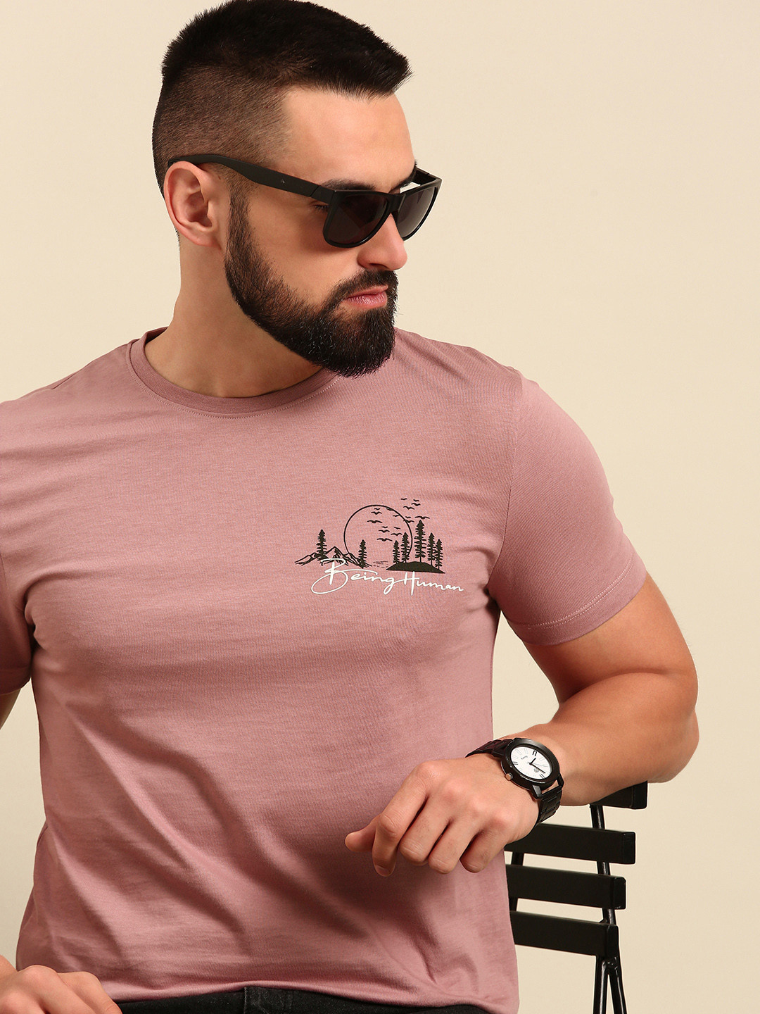 

Being Human Graphic Printed Pure Cotton T-shirt, Rose