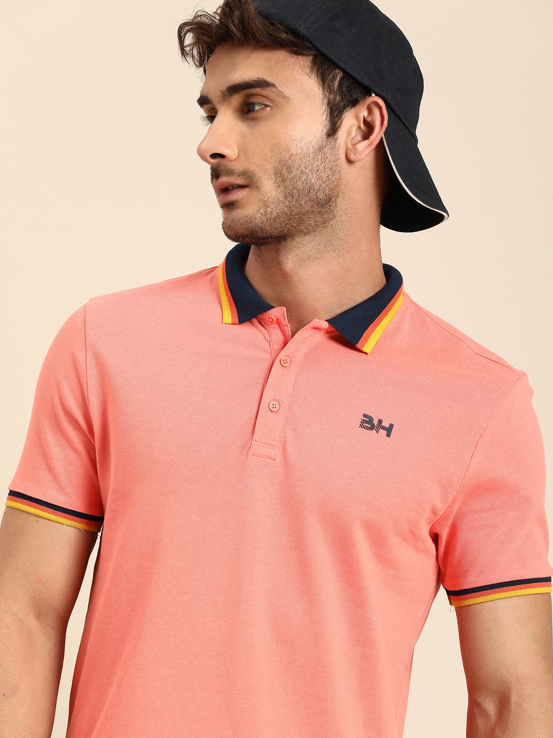

Being Human Short Sleeves Polo Collar Pure Cotton T-shirt, Coral