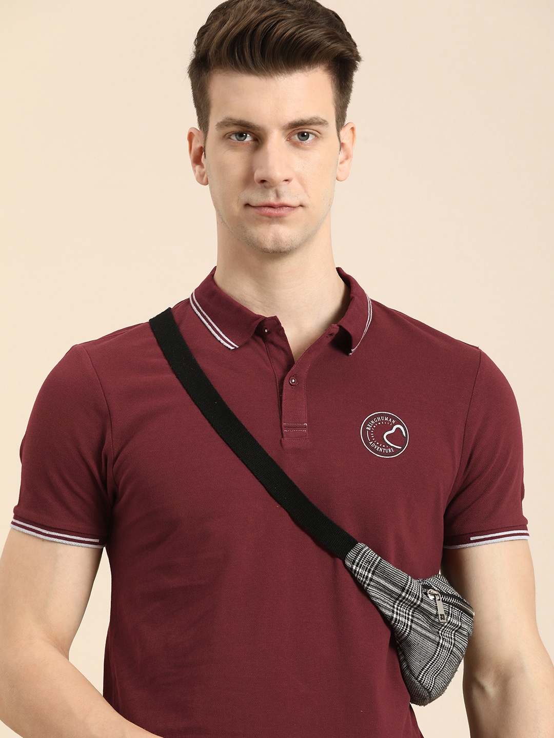 

Being Human Polo Collar Pure Cotton T-shirt, Maroon