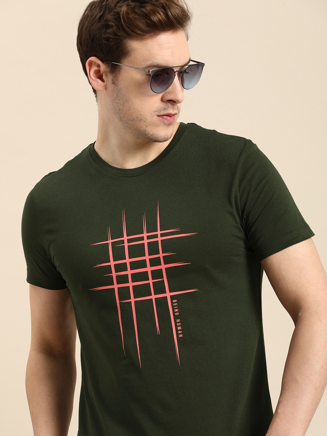 

Being Human Printed Pure Cotton T-shirt, Olive