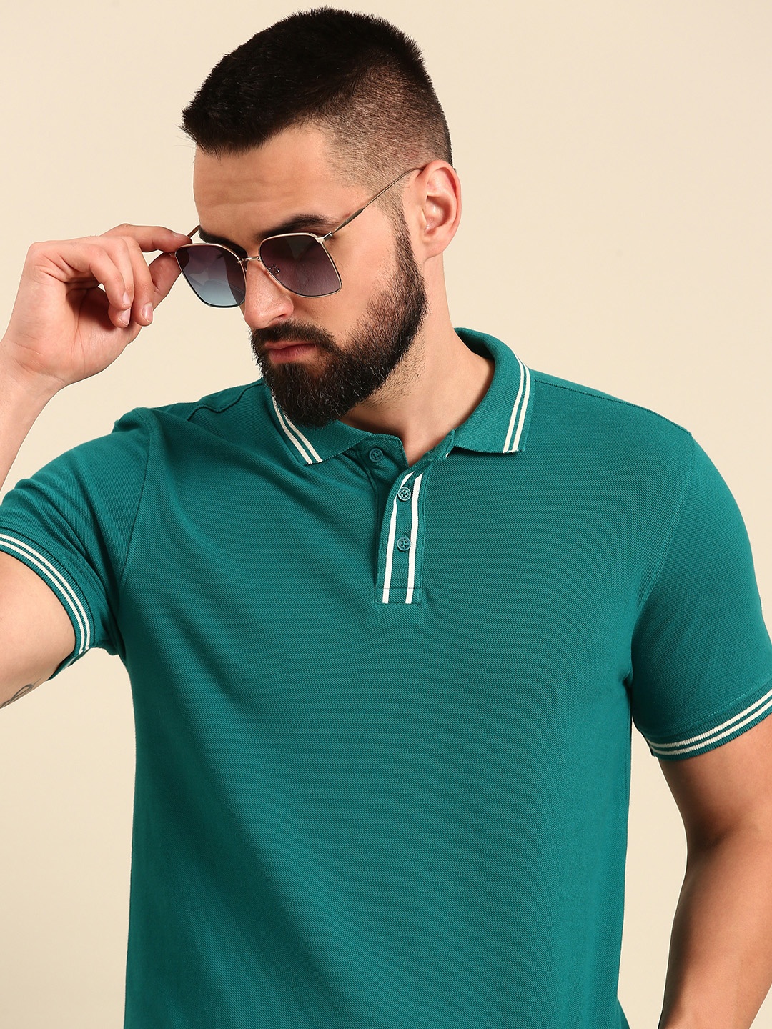 

Being Human Polo Collar Pure Cotton T-shirt, Teal