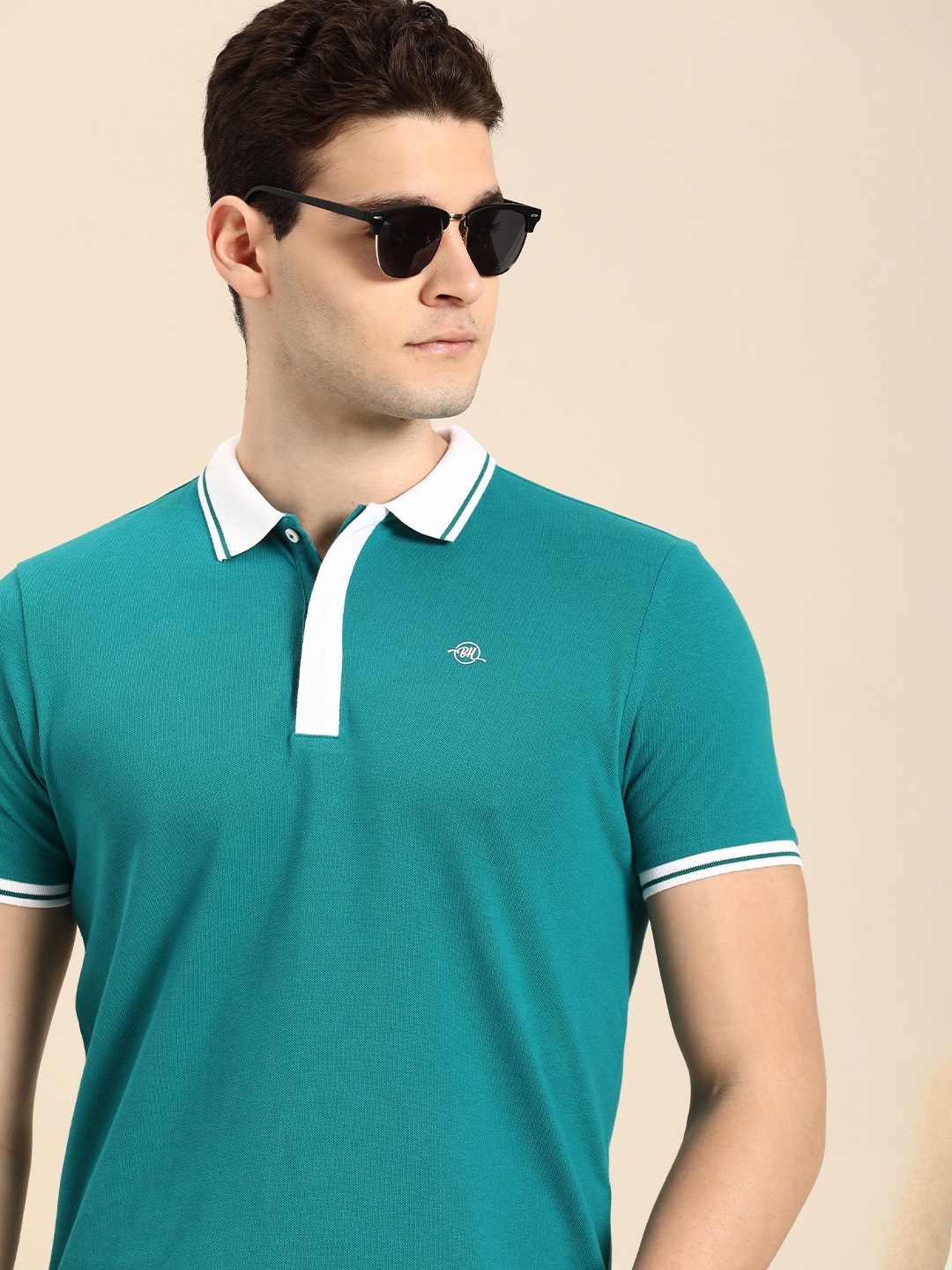 

Being Human Men Polo Collar Pure Cotton T-shirt, Sea green