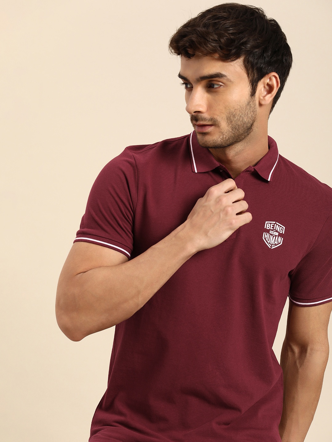 

Being Human Pure Cotton Polo Collar Casual T-shirt, Maroon
