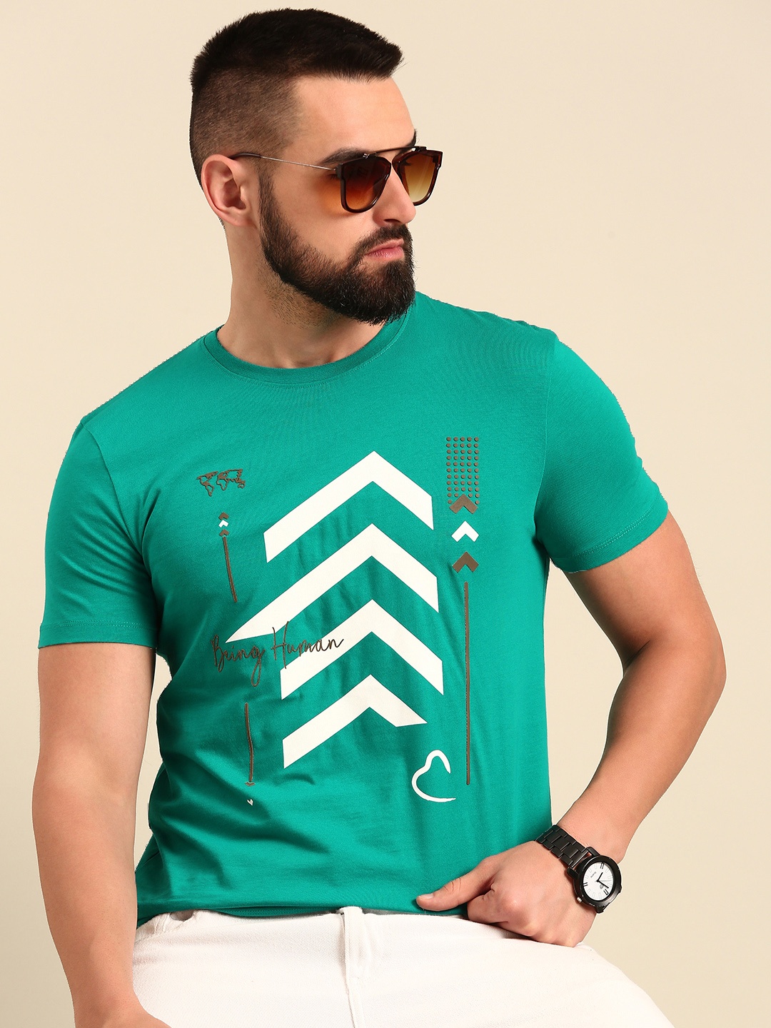 

Being Human Graphic Printed Pure Cotton T-shirt, Sea green