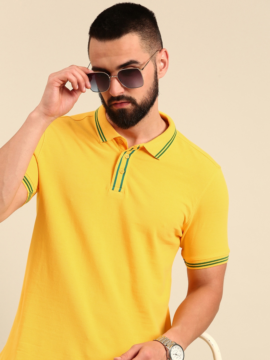 

Being Human Polo Collar Pure Cotton T-shirt, Yellow