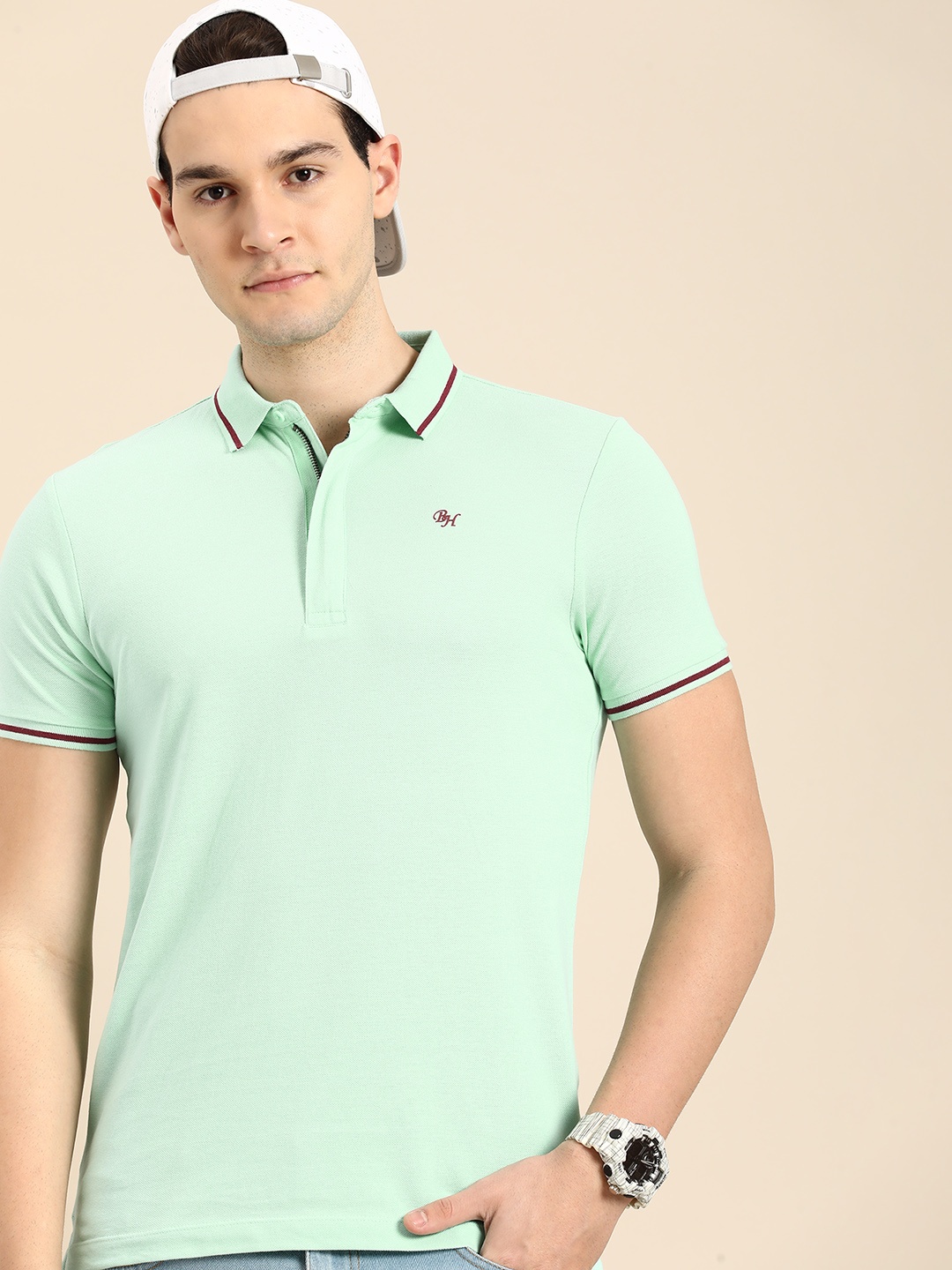 

Being Human Short Sleeves Polo Collar Pure Cotton T-shirt, Green