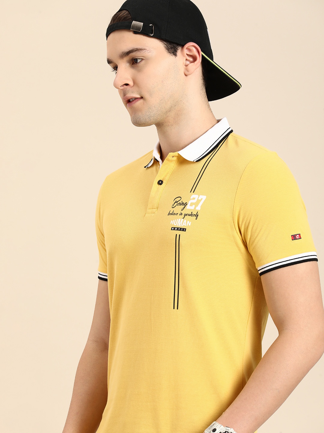 

Being Human Brand Logo Printed Polo Collar Pure Cotton T-shirt, Yellow