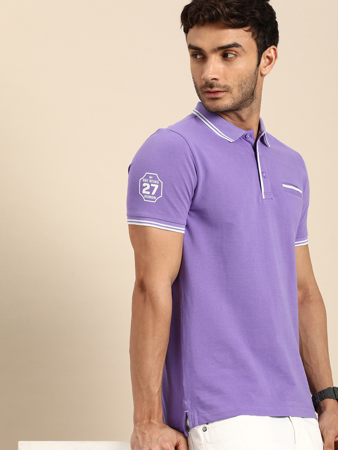 

Being Human Polo Collar Pure Cotton T-shirt, Purple
