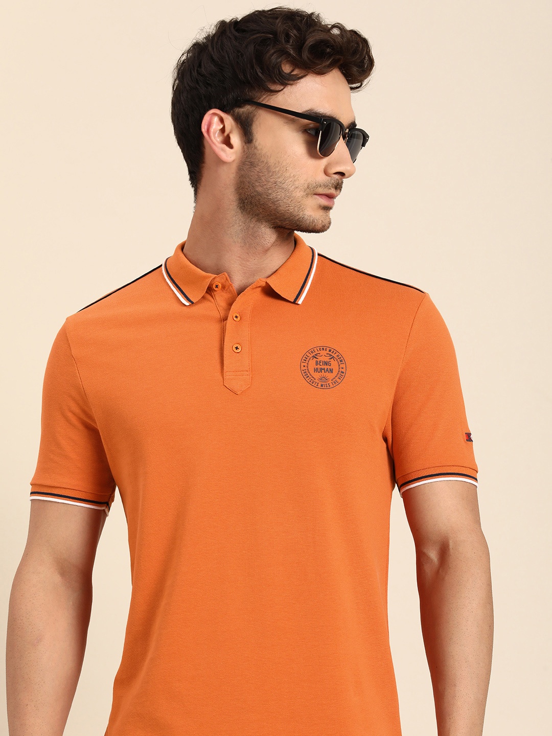 

Being Human Short Sleeves Polo Collar Pure Cotton T-shirt, Orange