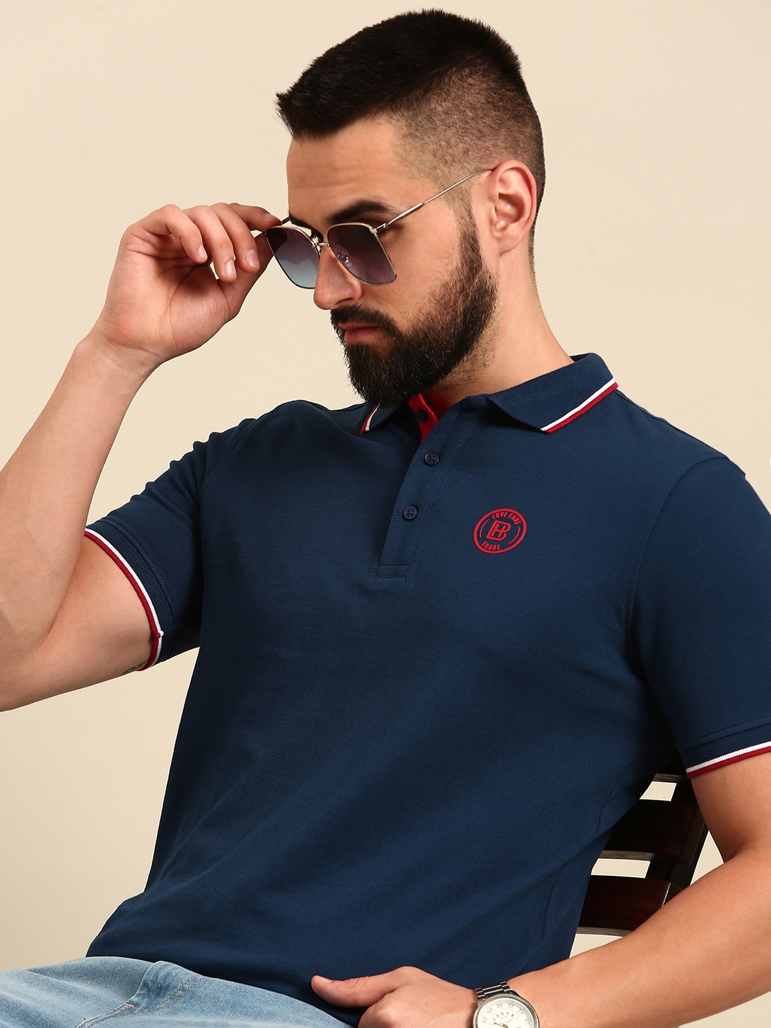 

Being Human Polo Collar Pure Cotton T-shirt, Navy blue