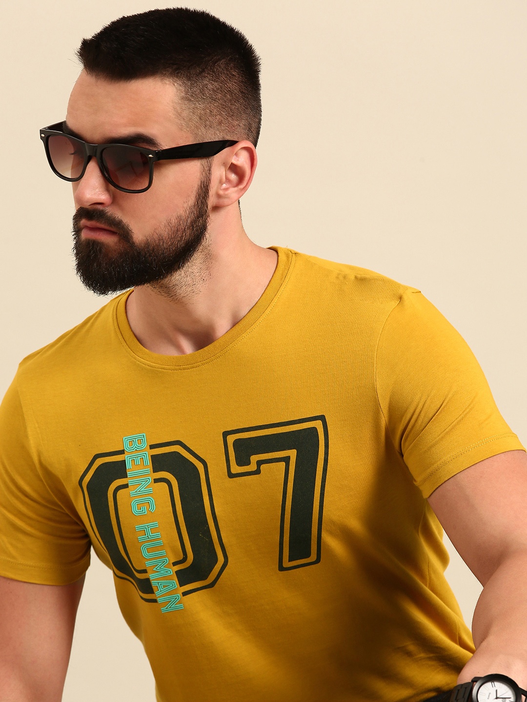 

Being Human Varsity Printed Pure Cotton T-shirt, Mustard