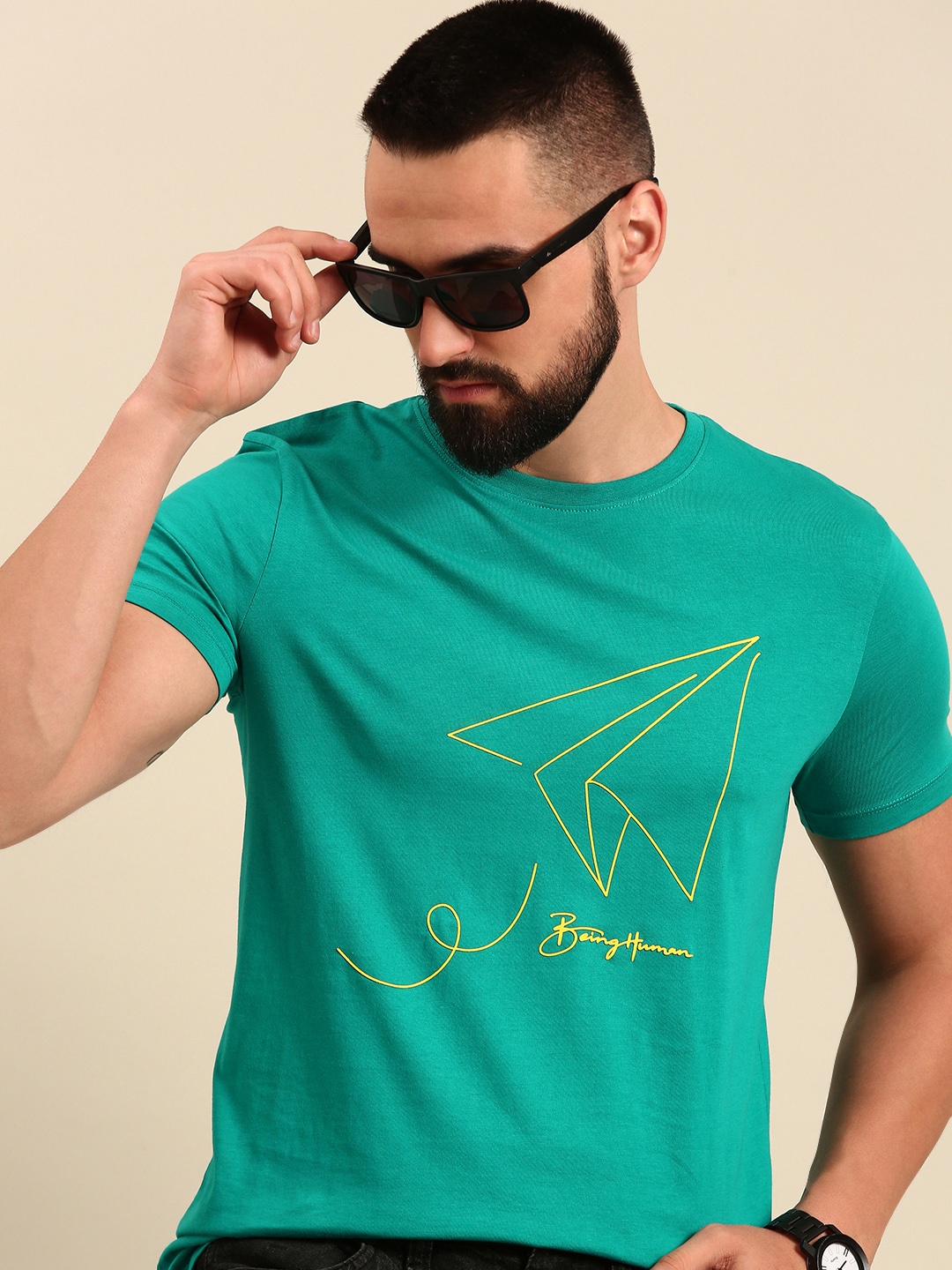 

Being Human Graphic Printed Pure Cotton T-shirt, Sea green