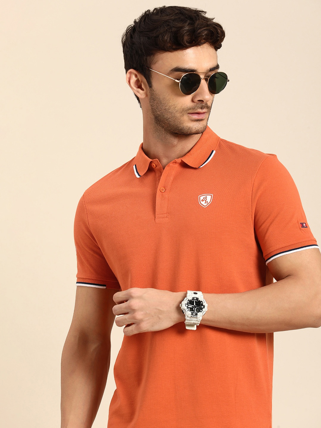 

Being Human Pure Cotton Polo Collar Casual T-shirt, Orange