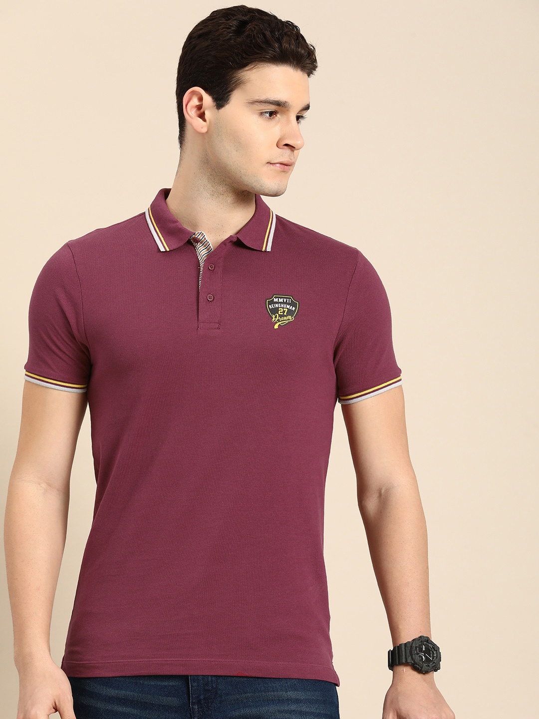 

Being Human Men Polo Collar Pure Cotton T-shirt, Purple