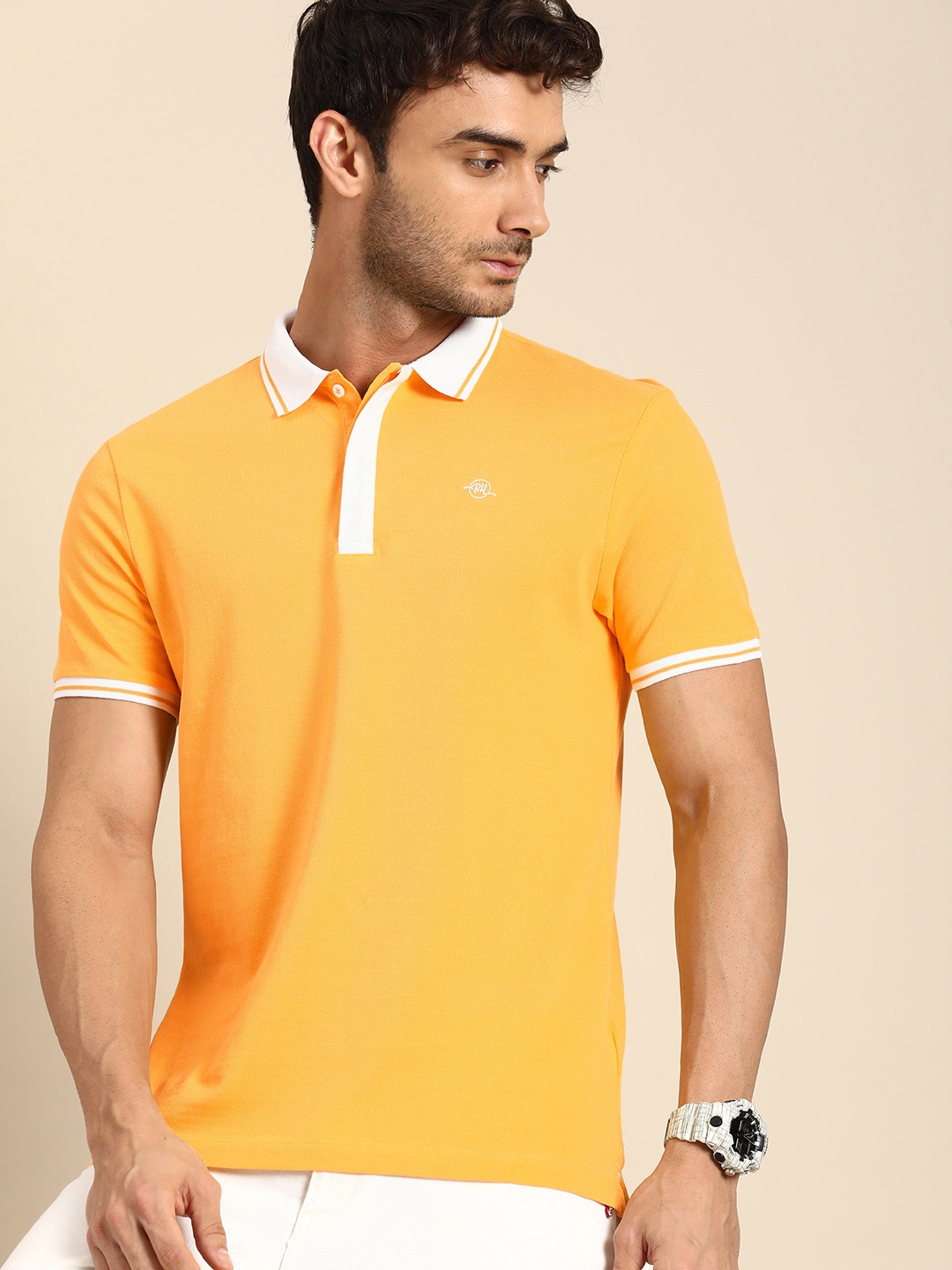 

Being Human Pure Cotton Polo Collar Casual T-shirt, Yellow