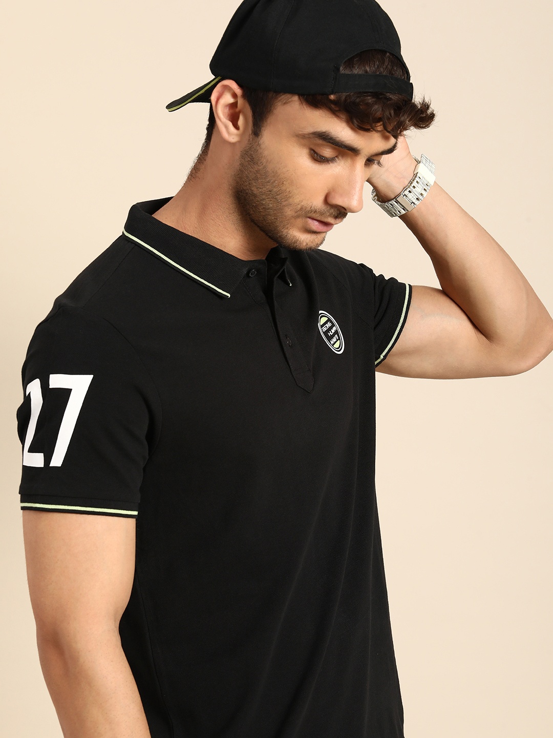 

Being Human Polo Collar Pure Cotton T-shirt, Black
