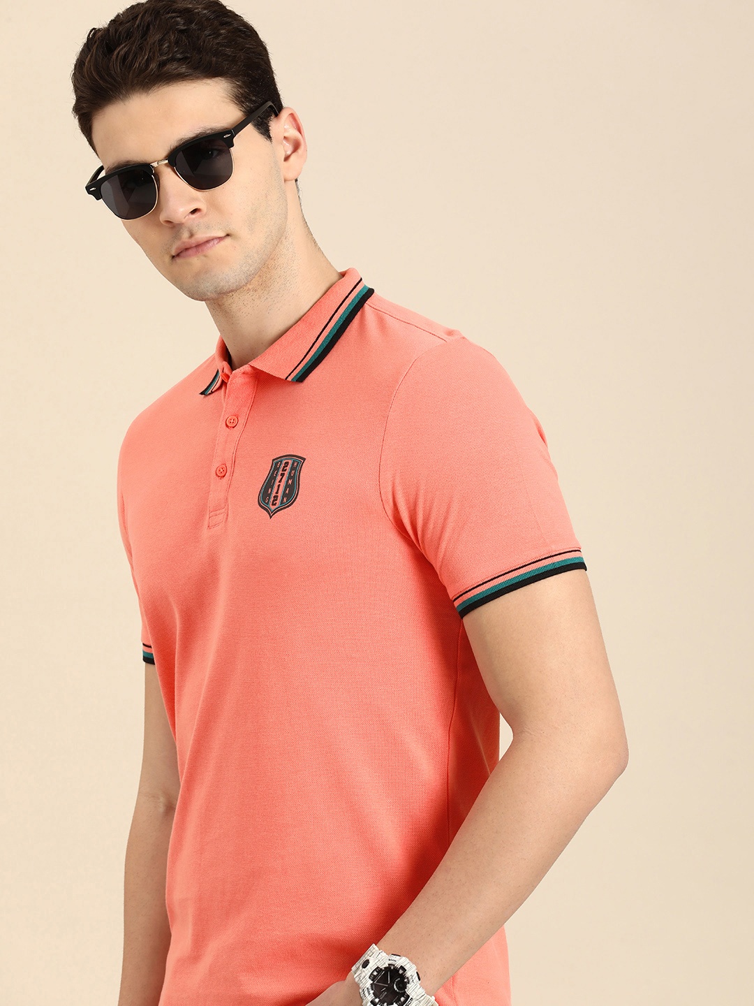 

Being Human Polo Collar Pure Cotton T-shirt, Coral