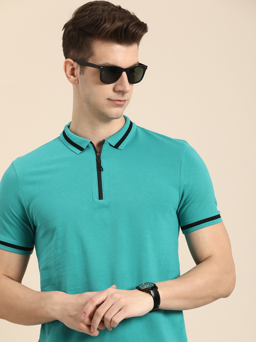 

Being Human Polo Collar Pure Cotton T-shirt, Turquoise blue