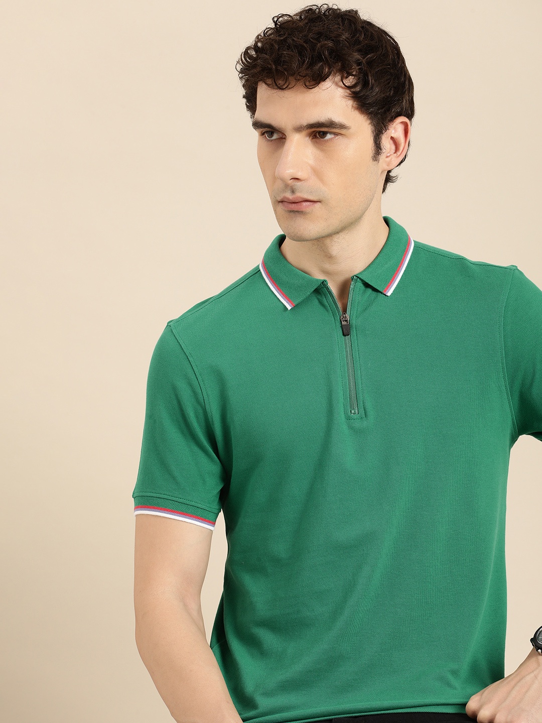 

Being Human Polo Collar Pure Cotton T-shirt, Green