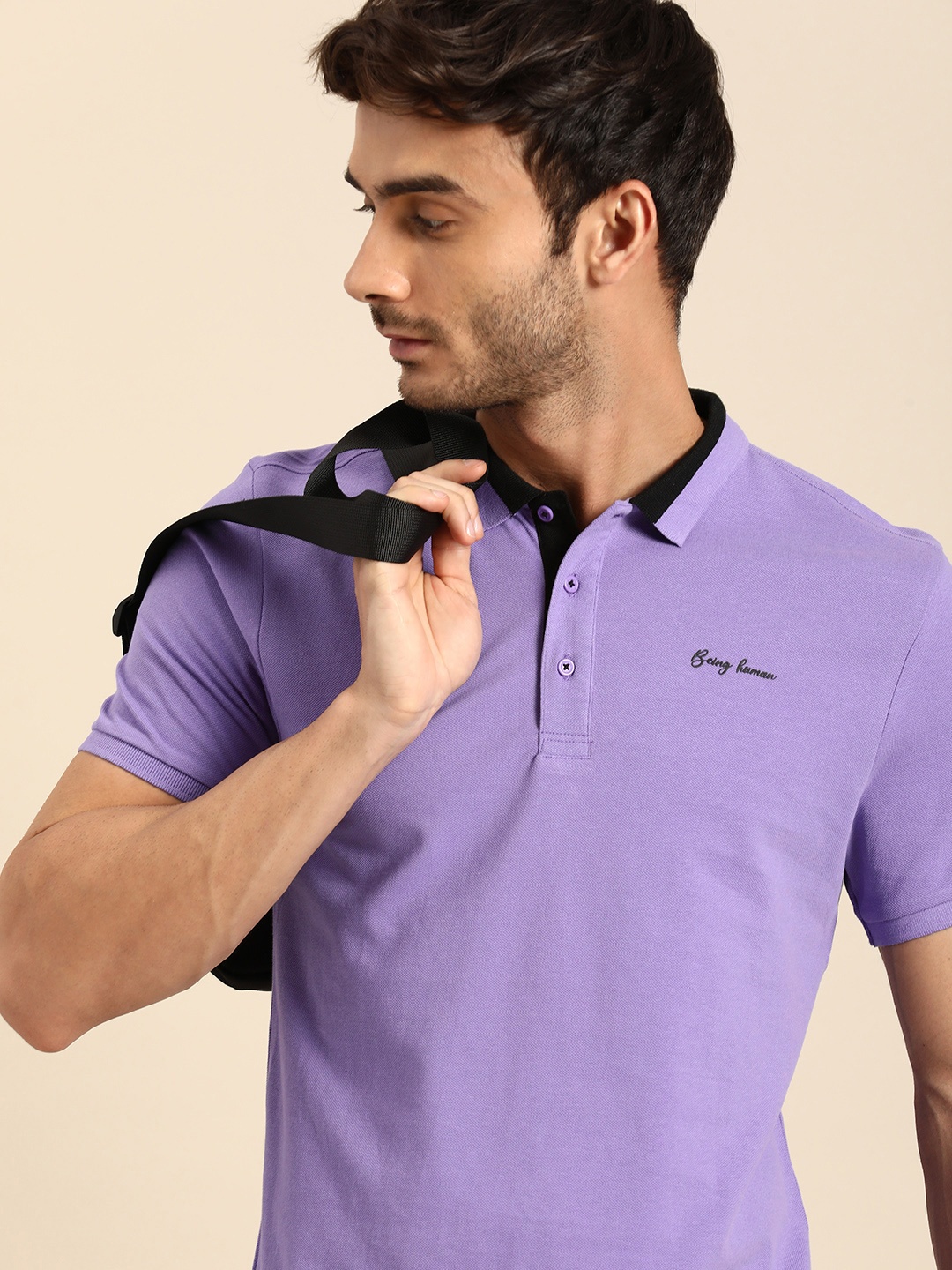 

Being Human Polo Collar Pure Cotton T-shirt, Lavender