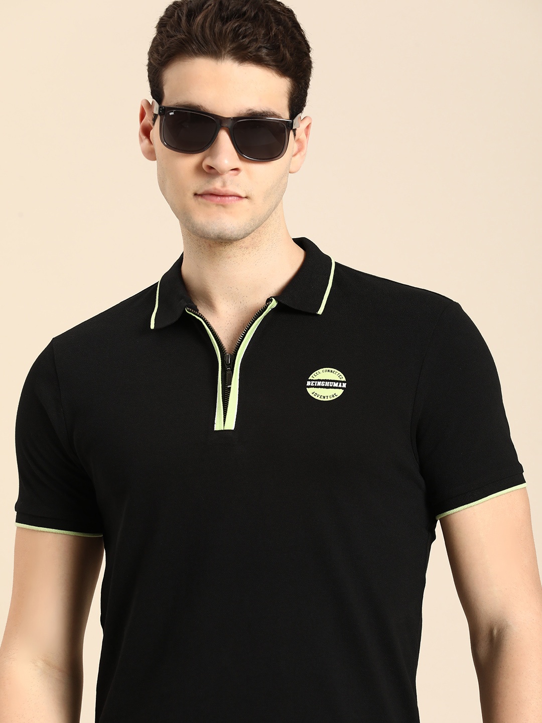 

Being Human Polo Collar Pure Cotton T-shirt, Black