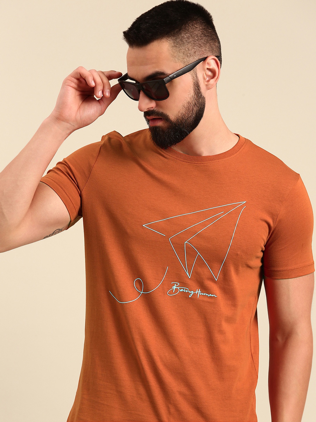 

Being Human Graphic Printed Pure Cotton T-shirt, Brown