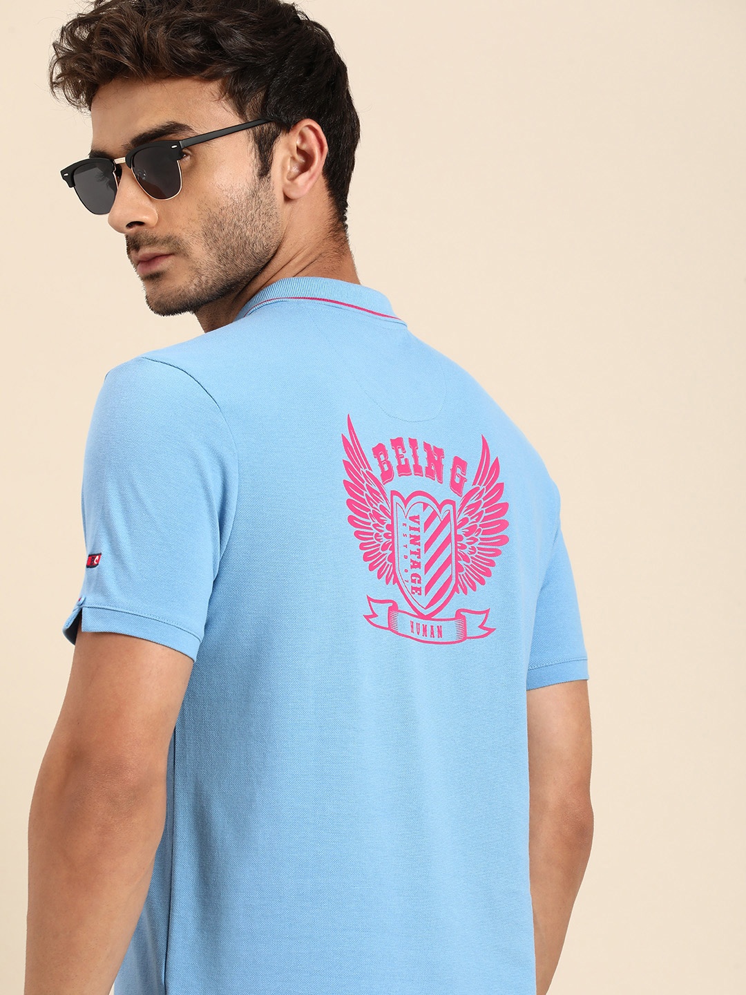 

Being Human Printed Polo Collar Pure Cotton T-shirt, Blue