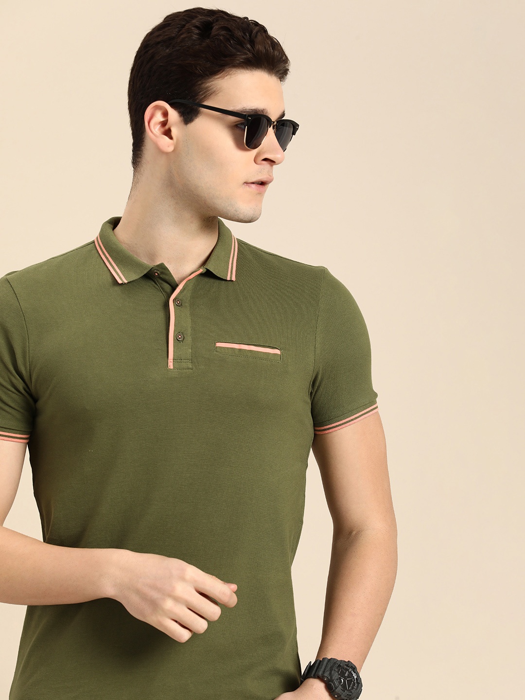 

Being Human Pure Cotton Polo Collar Casual T-shirt, Green