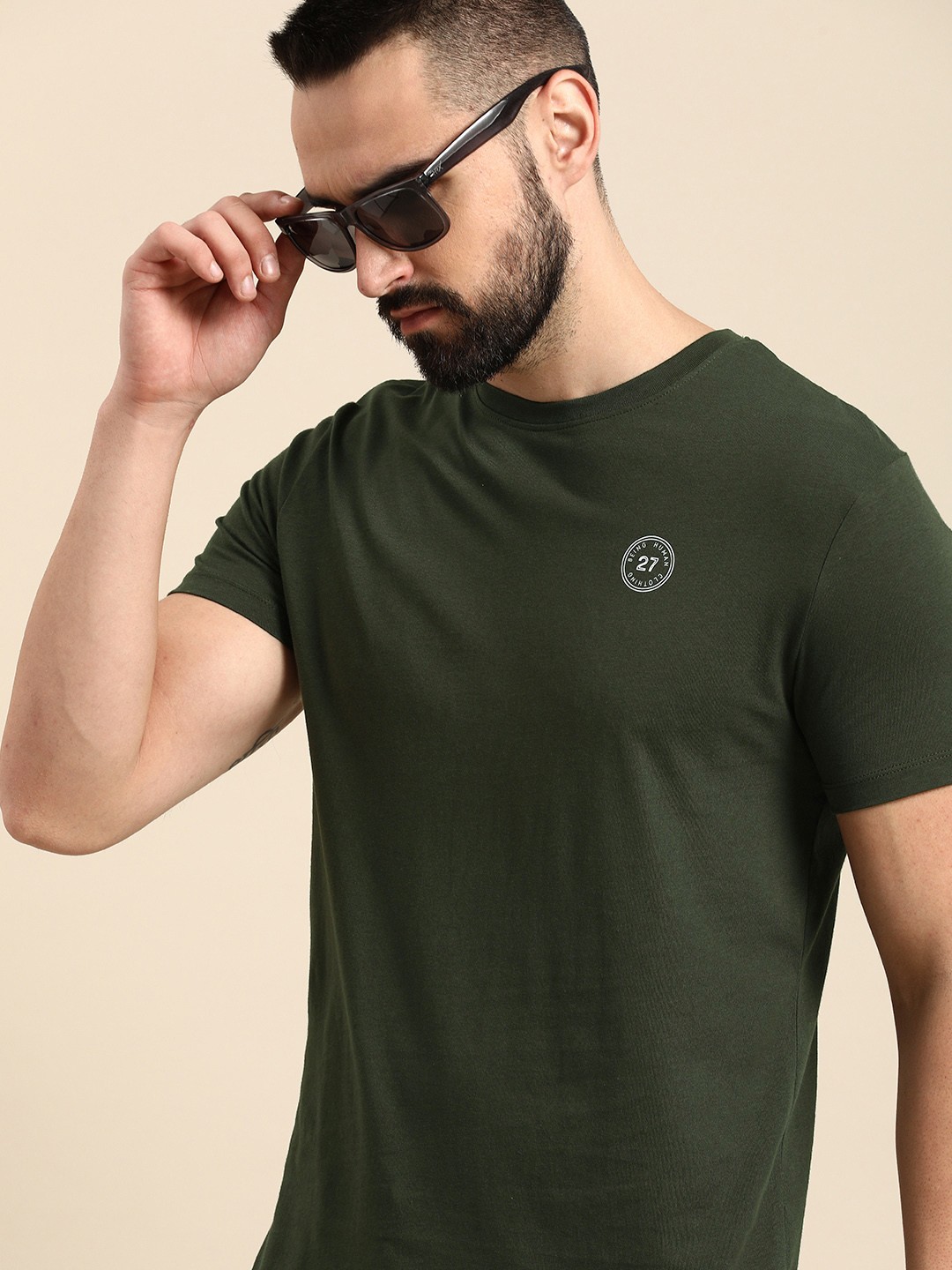 

Being Human Brand Logo Printed Pure Cotton T-shirt, Olive