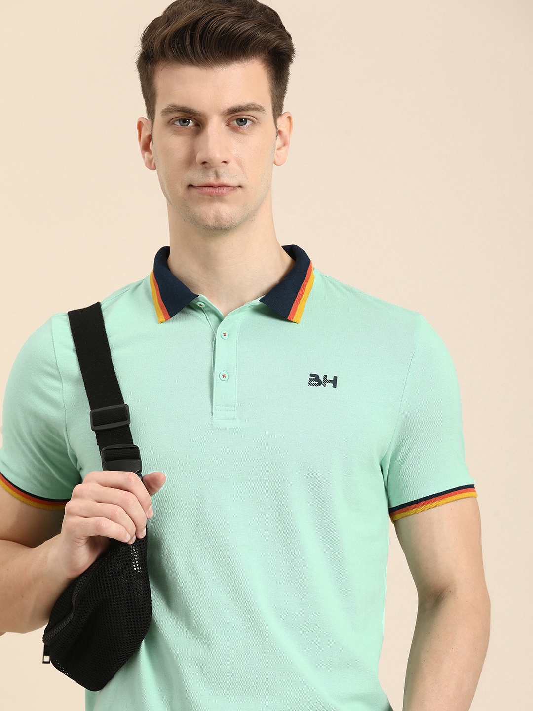 

Being Human Polo Collar Pure Cotton T-shirt, Green