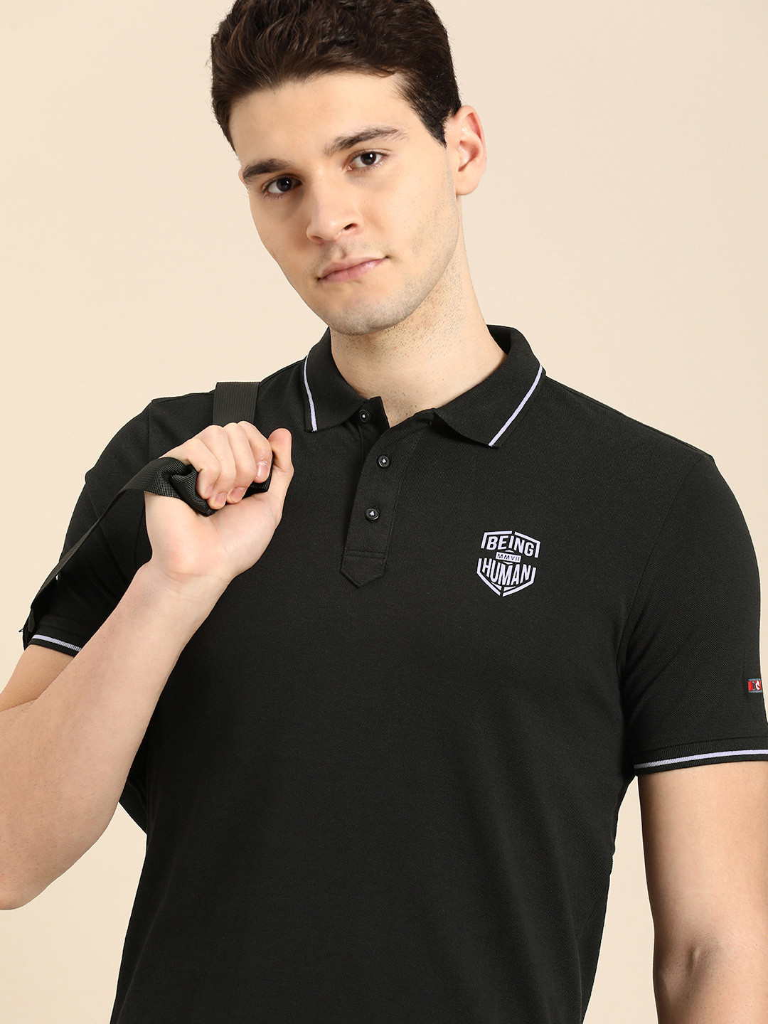 

Being Human Polo Collar Pure Cotton T-shirt, Black