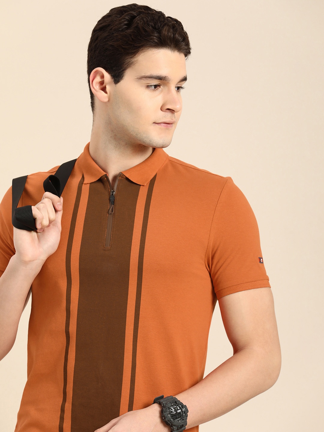 

Being Human Men Polo Collar Pure Cotton T-shirt, Rust