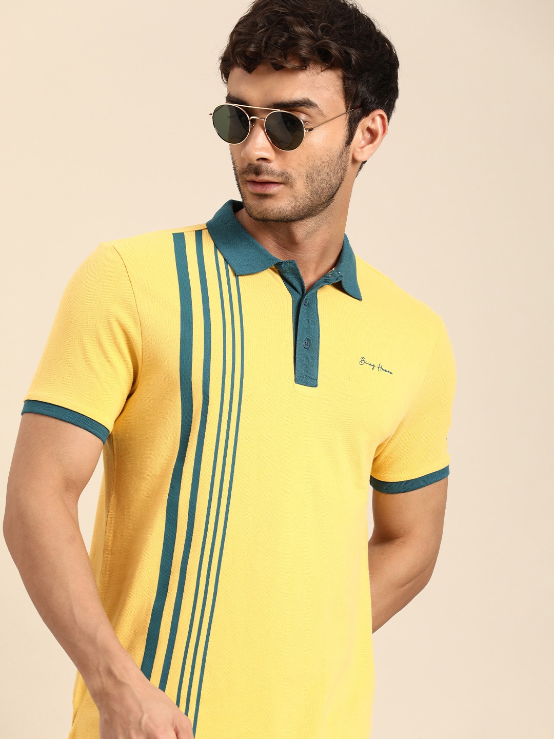 

Being Human Men Polo Collar Pure Cotton T-shirt, Yellow