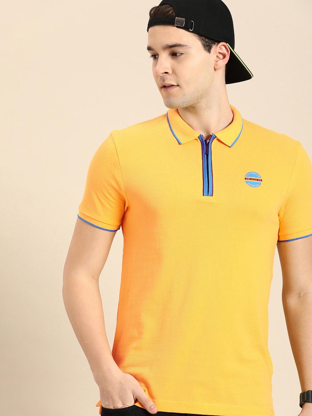 

Being Human Men Polo Collar Pure Cotton T-shirt, Yellow