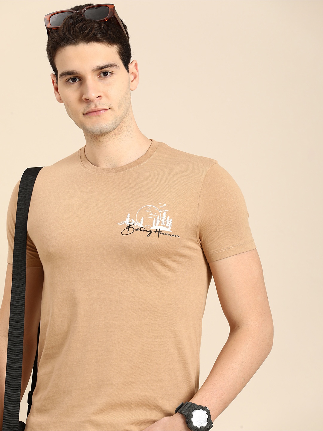 

Being Human Printed Pure Cotton T-shirt, Beige
