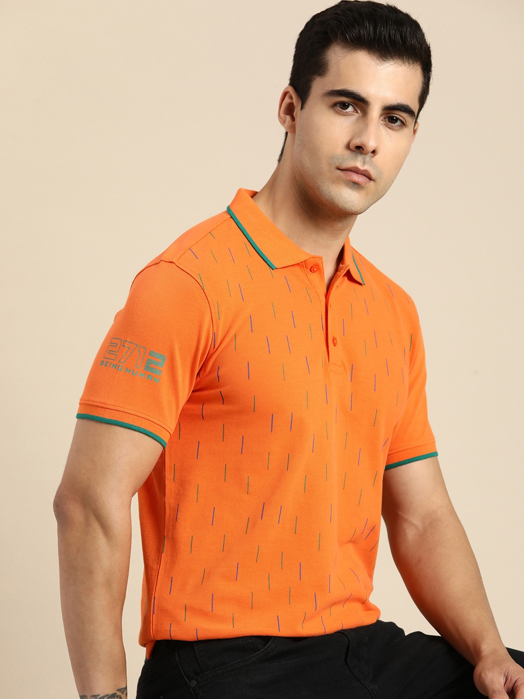 

Being Human Printed Polo Collar Pure Cotton T-shirt, Orange