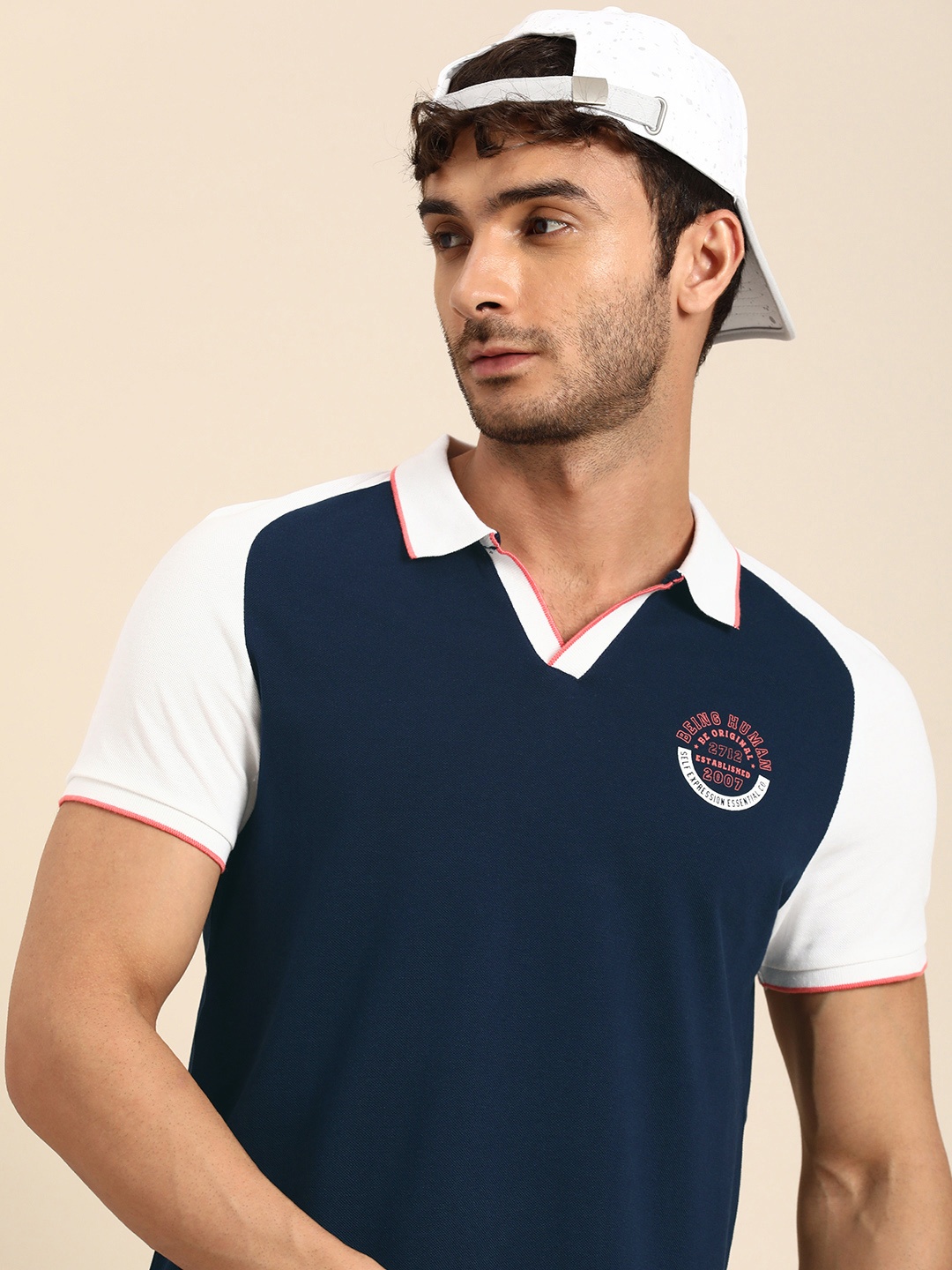 

Being Human Pure Cotton Polo Collar Casual T-shirt, Navy blue