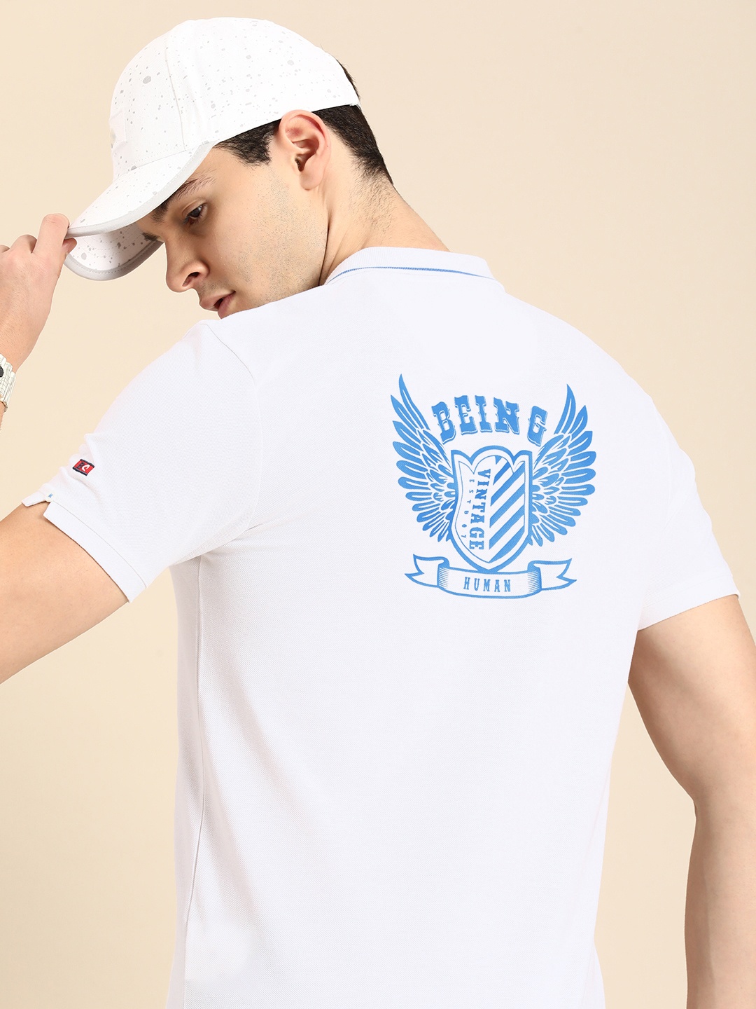 

Being Human Brand Logo Printed Polo Collar Pure Cotton T-shirt, White