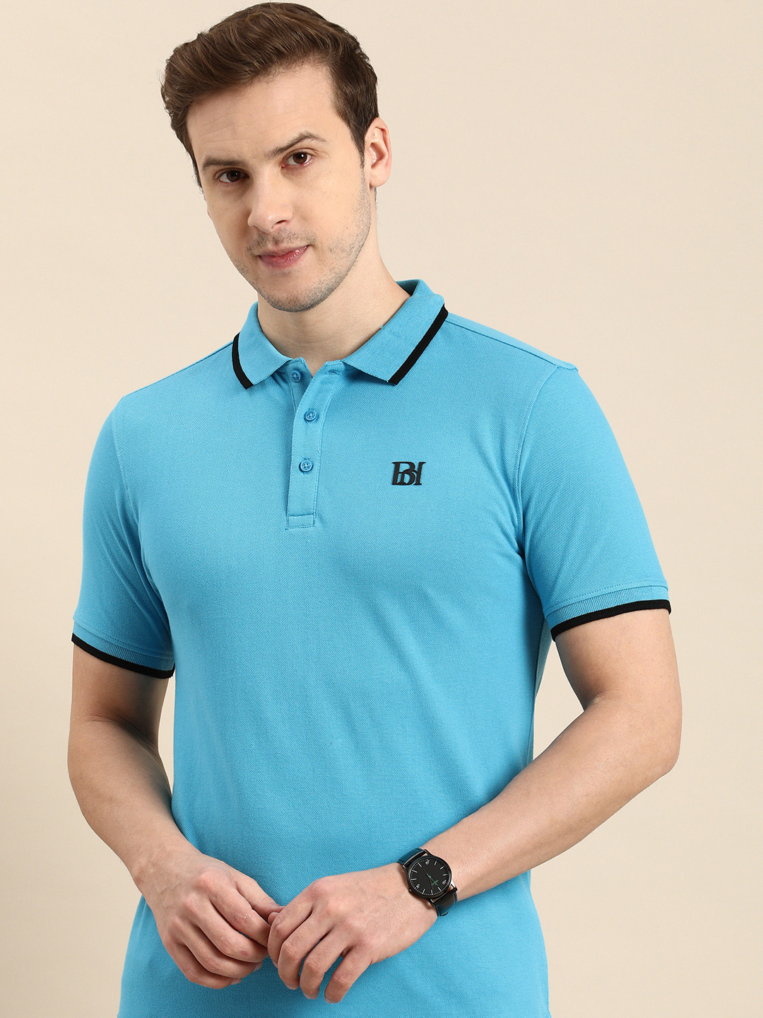 

Being Human Polo Collar Solid Pure Cotton T-shirt, Blue