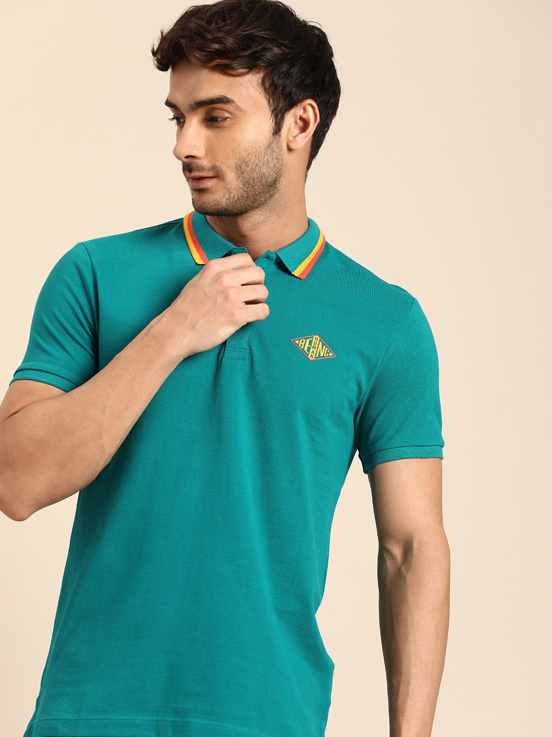 

Being Human Polo Collar Pure Cotton T-shirt, Teal