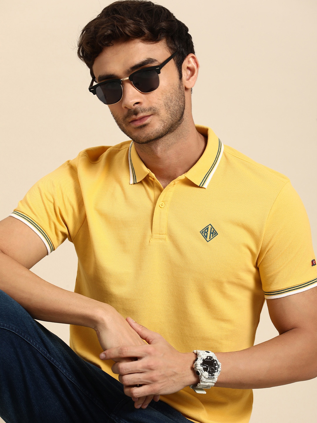 

Being Human Pure Cotton Polo Collar Casual T-shirt, Yellow