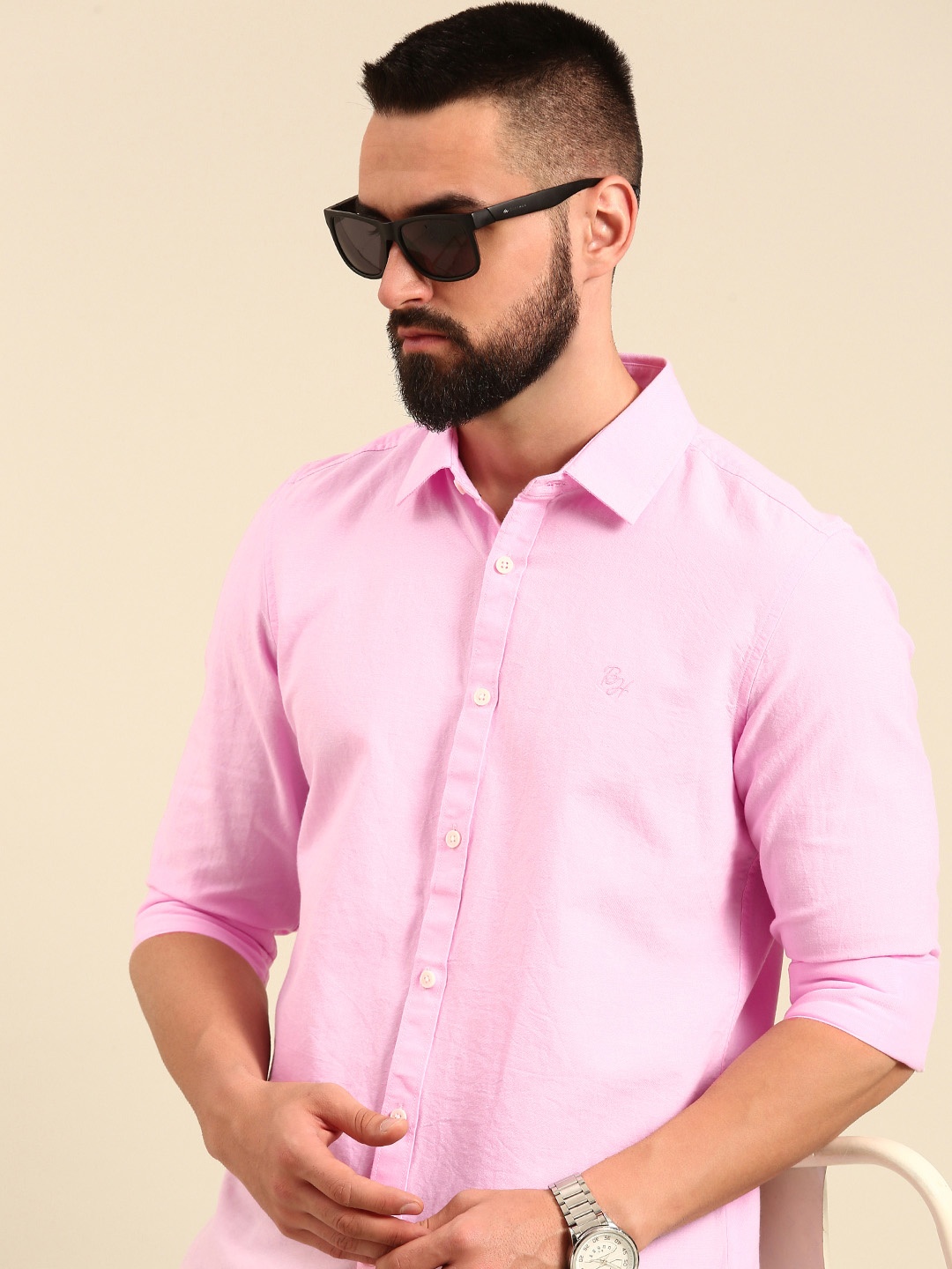 

Being Human Solid Slim Fit Pure Cotton Casual Shirt, Pink