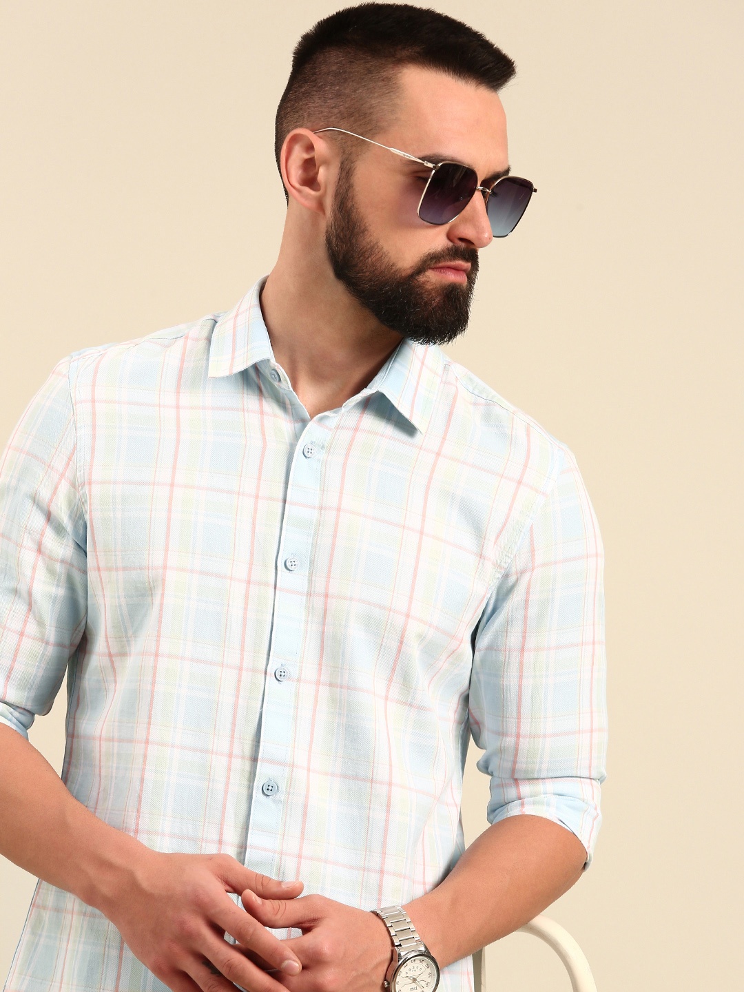 

Being Human Pure Cotton Slim Fit Opaque Casual Shirt, Blue