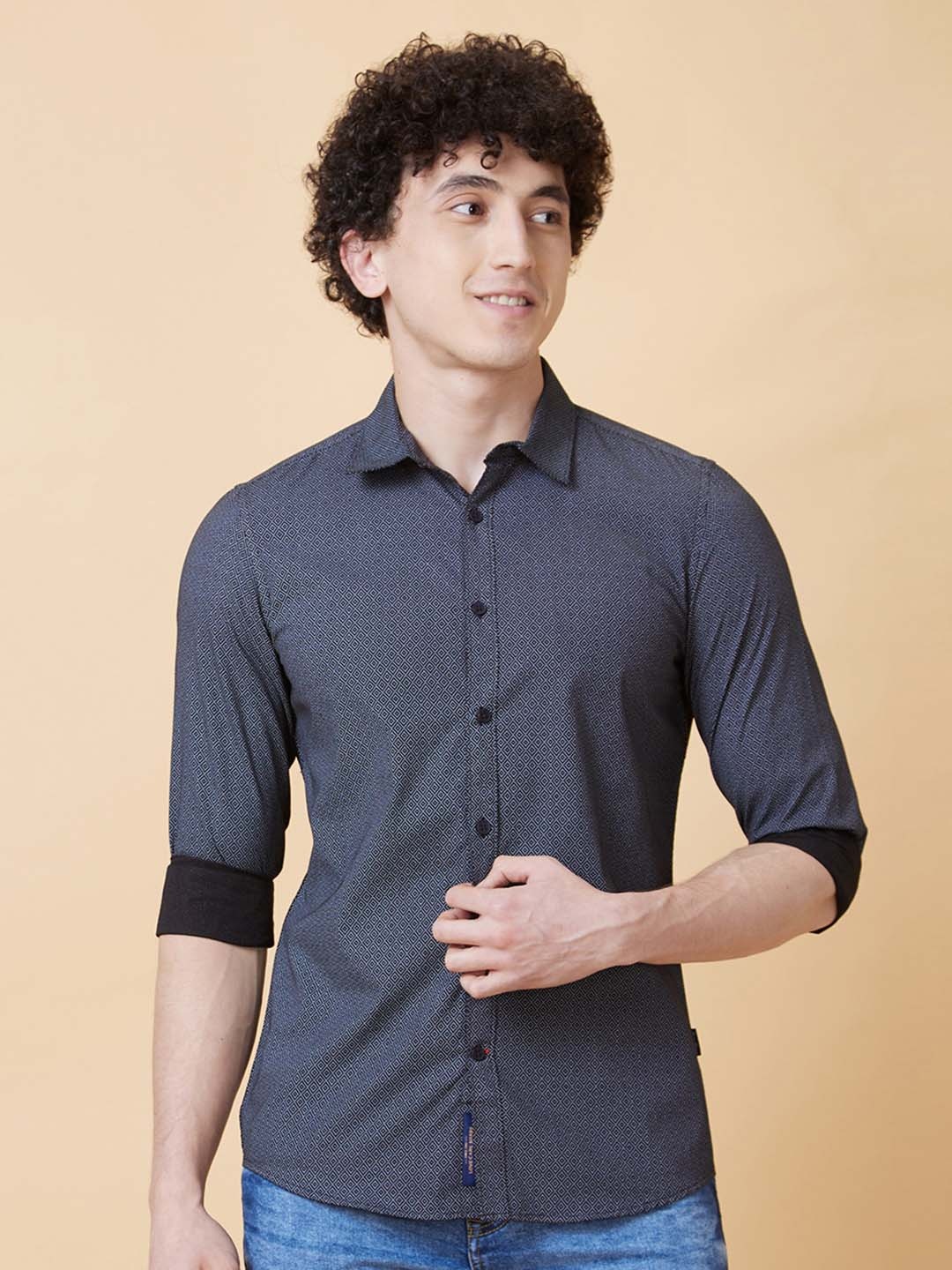 

Being Human Pure Cotton Geometric Printed Casual Shirt, Black