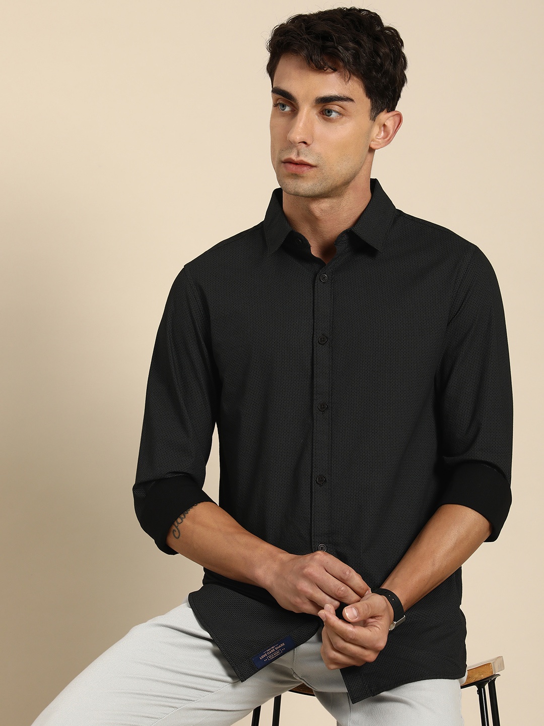 

Being Human Pure Cotton Slim Fit Printed Casual Shirt, Black